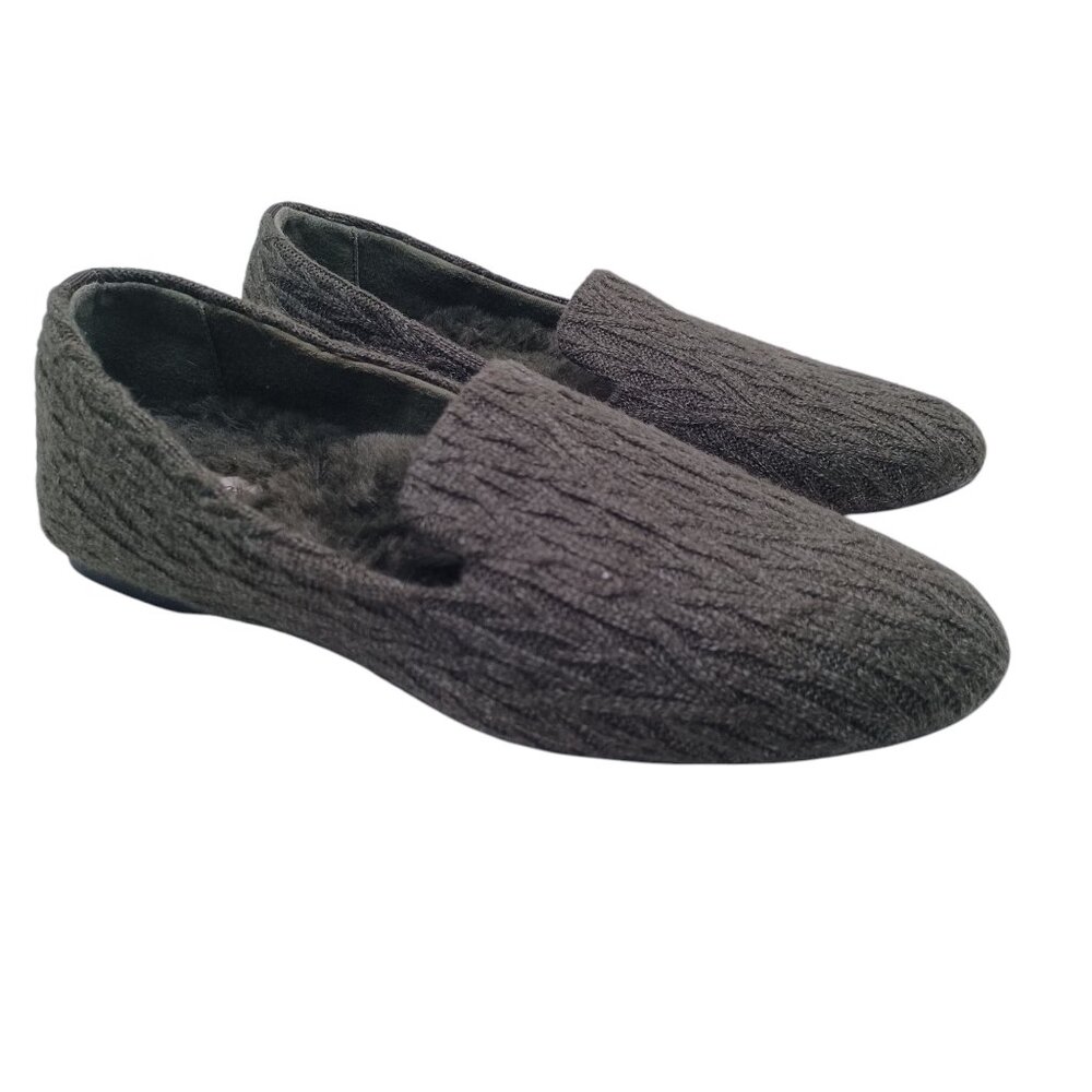 Birdies Starling Flat Shoes Cable Knit Faux Fur Lined Loafers Green Womens US‎ 6